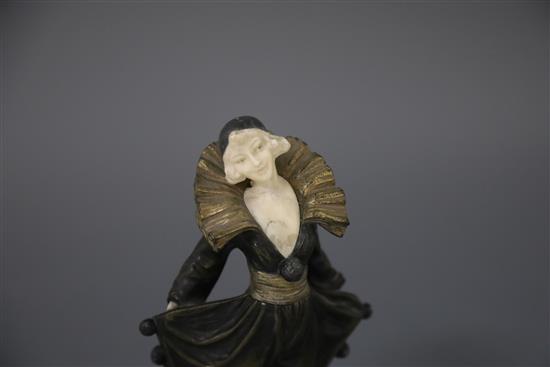 A. Gilbert. An Art Deco ivory and bronze figure of a Pierrette, H. 22cm